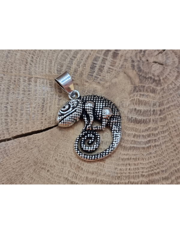 Echt zilveren ketting hanger van een kameleon