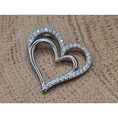 Echt zilveren hart hanger met strass steentjes. 