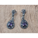 Echt zilveren oorbel hanger met amethist en Marcasiet