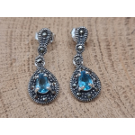 Echt zilveren oorbel hanger met Topaas en Marcasiet