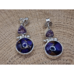 Echt zilveren oorbellen met paarse koper turkoois