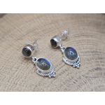 Echt zilveren Labradoriet oorbel stekers hangend 