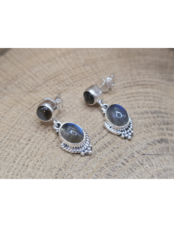 Echt zilveren Labradoriet oorbel stekers hangend 