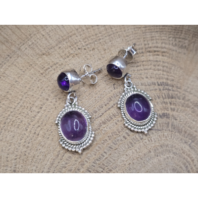 Echt zilveren Amethist oorbel stekers hangend 