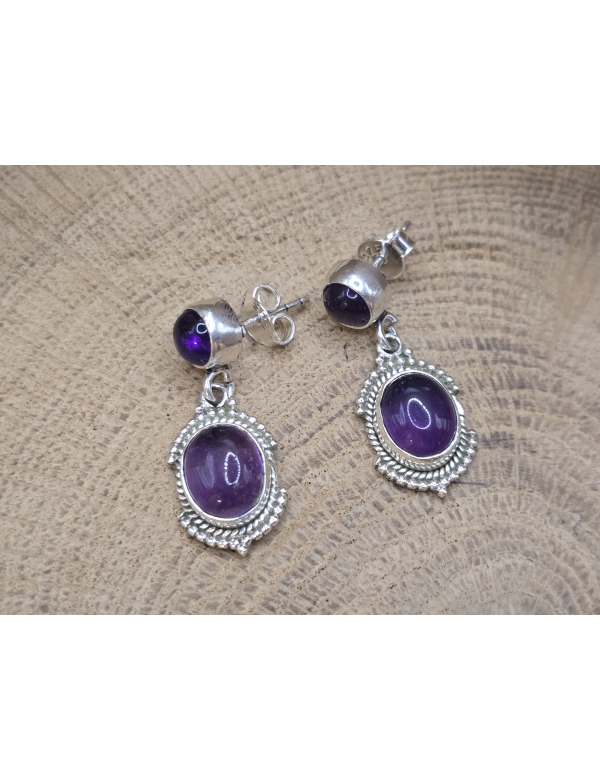 Echt zilveren Amethist oorbel stekers hangend 