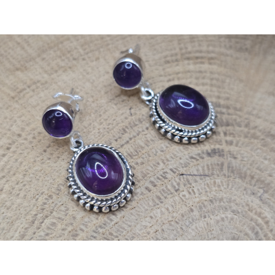 Echt zilveren Amethist oorbel stekers hangend 