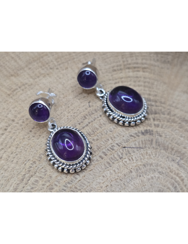 Echt zilveren Amethist oorbel stekers hangend 