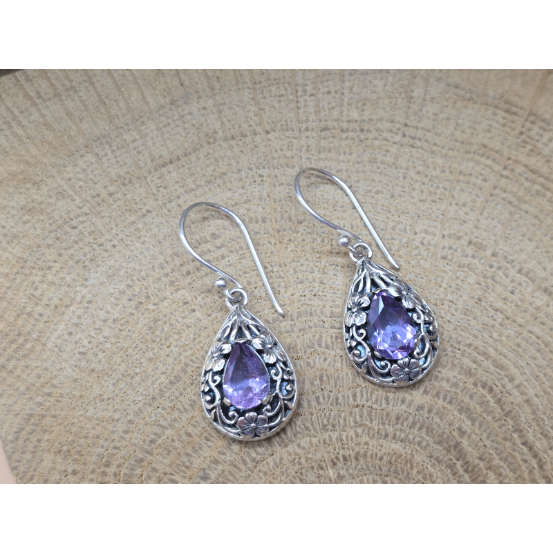 Echt zilveren oorbel hangers met Amethist 