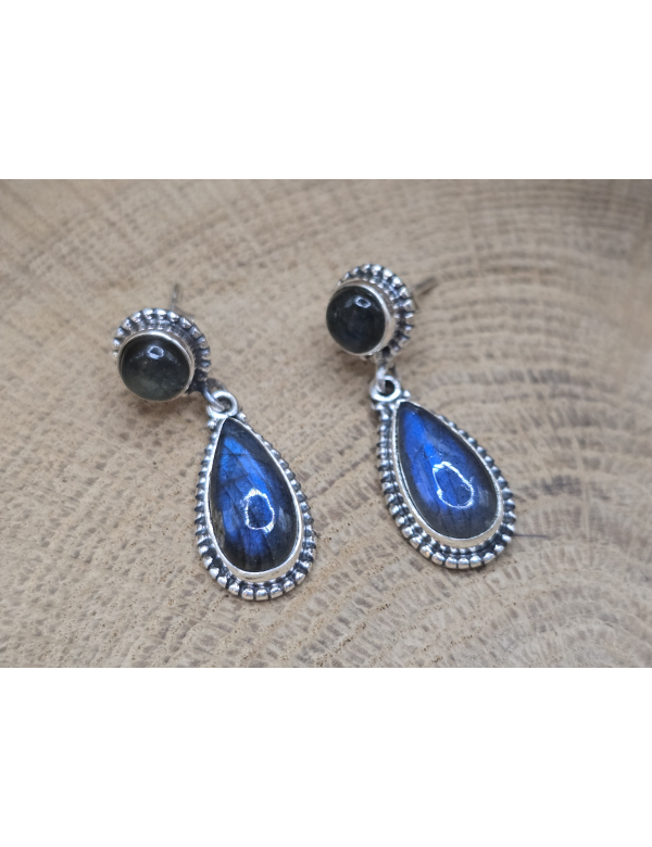 Echt zilveren Labradoriet oorbel stekers hangende druppel