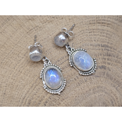 Echt Zilveren Maansteen oorbel stekers hangend 