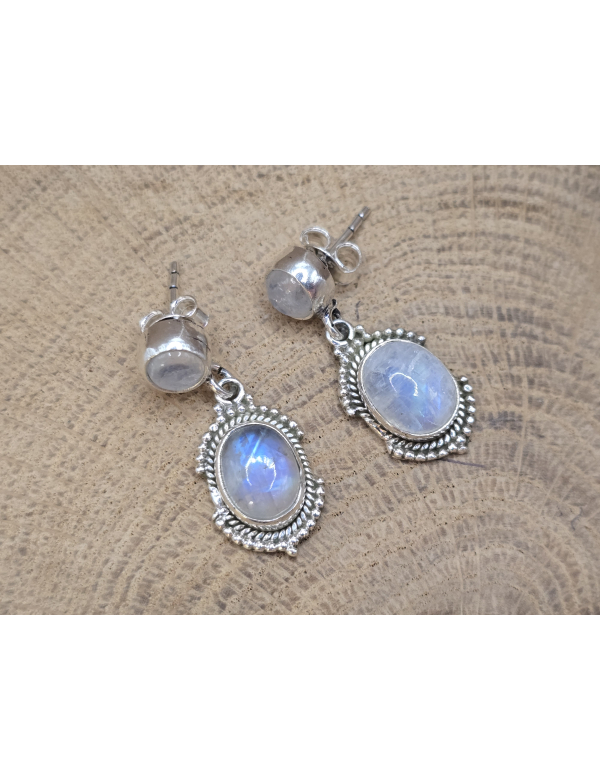 Echt Zilveren Maansteen oorbel stekers hangend 