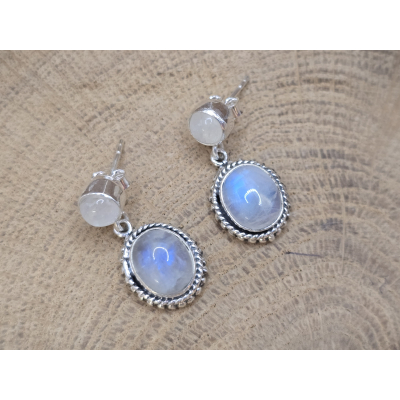 Echt Zilveren Maansteen oorbel stekers hangend 