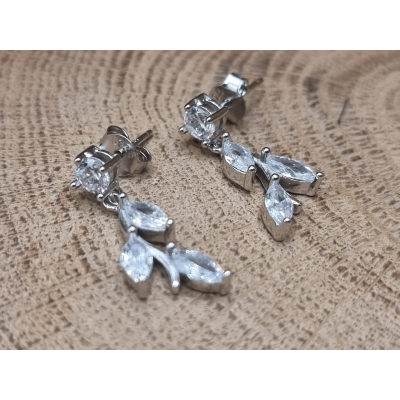 Echt zilveren oorbel stekers blaadjes met strass steentjes