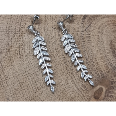 Echt zilveren oorbel hangers blaadjes met strass