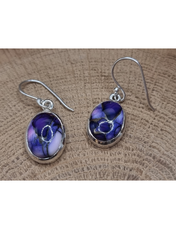 Echt zilveren oorbellen met Paarse koperen turkoois