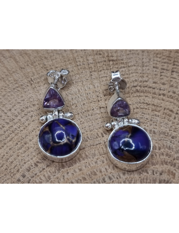 Echt zilveren oorbellen met paarse koper turkoois