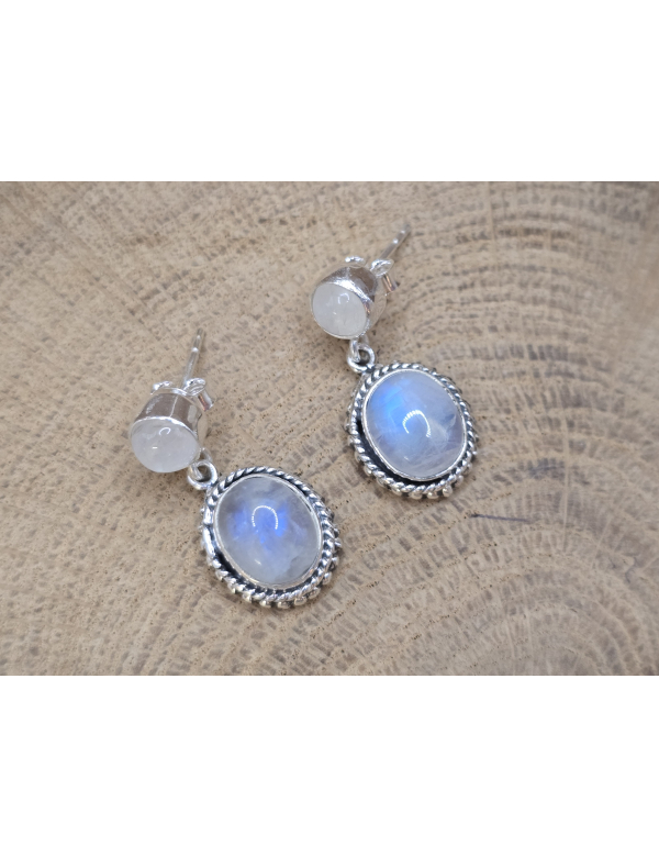 Echt Zilveren Maansteen oorbel stekers hangend 
