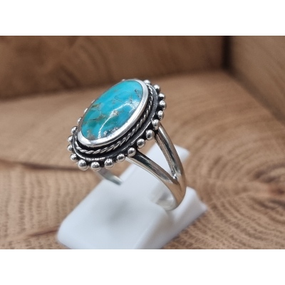 Echt zilveren ring met koper turquoise bloem. 