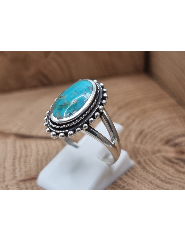 Echt zilveren ring met koper turquoise bloem. 