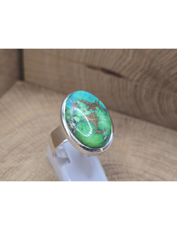 Echt Zilveren ring met Groene Koper Turquoise