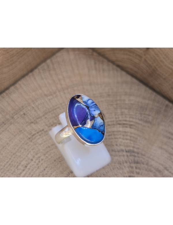 Echt zilveren ring met paarse Dahlia copper turkoois.