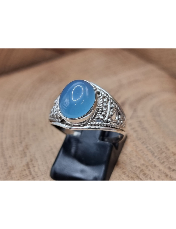 echt zilveren ring met Blauwe Chalcedoon