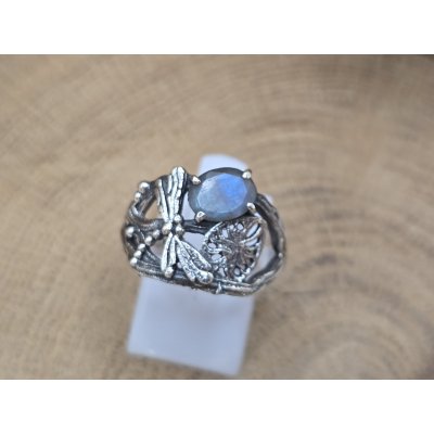 Echt zilveren ring met Labradoriet en libel