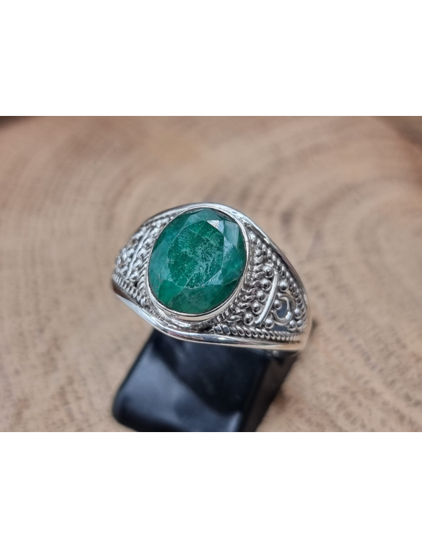 Echt zilveren ring met Smaragd