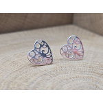 Echt zilveren oorbel stekers bewerkte hartjes 