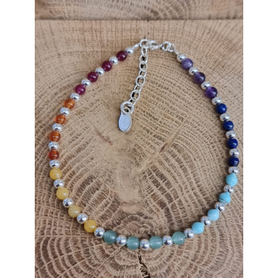 Echt zilveren chakra armband met verschillende edelstenen om en om 